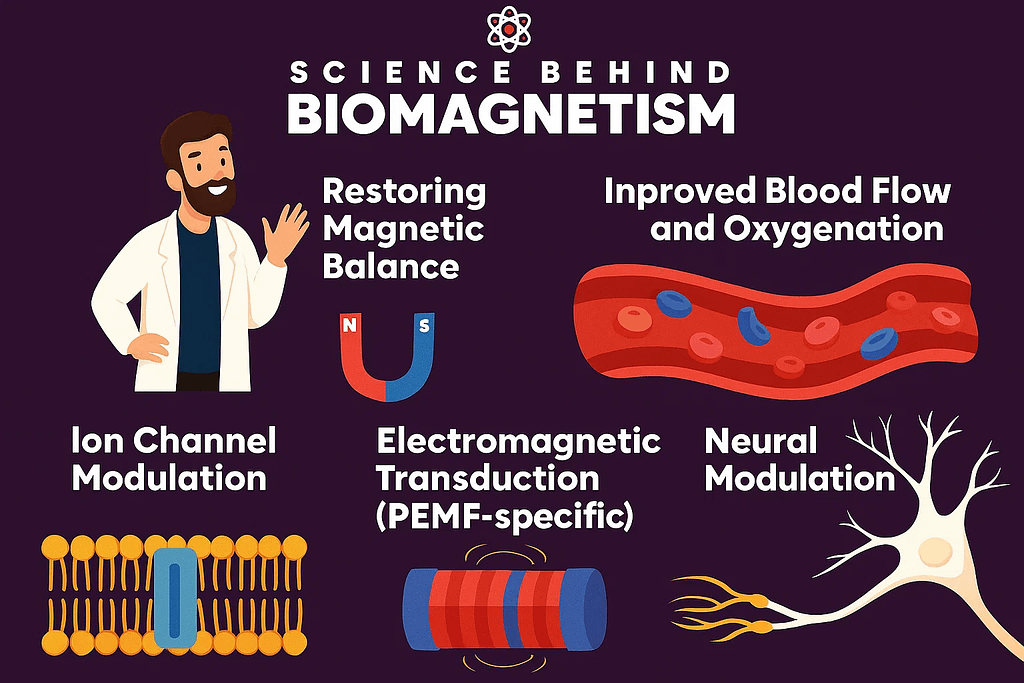 Types of magnetic therapy explained: static magnetic field therapy, pulsed electromagnetic field therapy, and magnetic acupuncture with hybrid approaches in biomagnetism