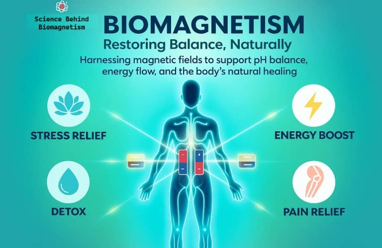 Biomagnetism therapy benefits including stress relief, detox, energy boost, and pain relief through magnetic field balance.