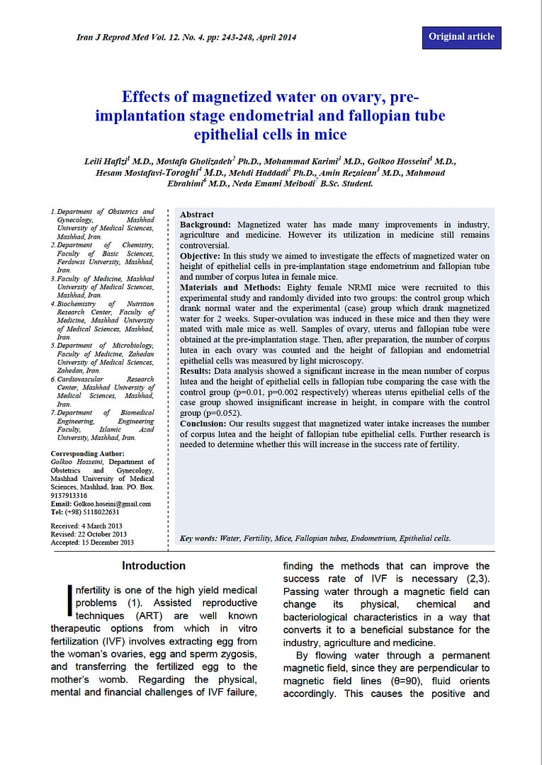 Magnetized water on overy