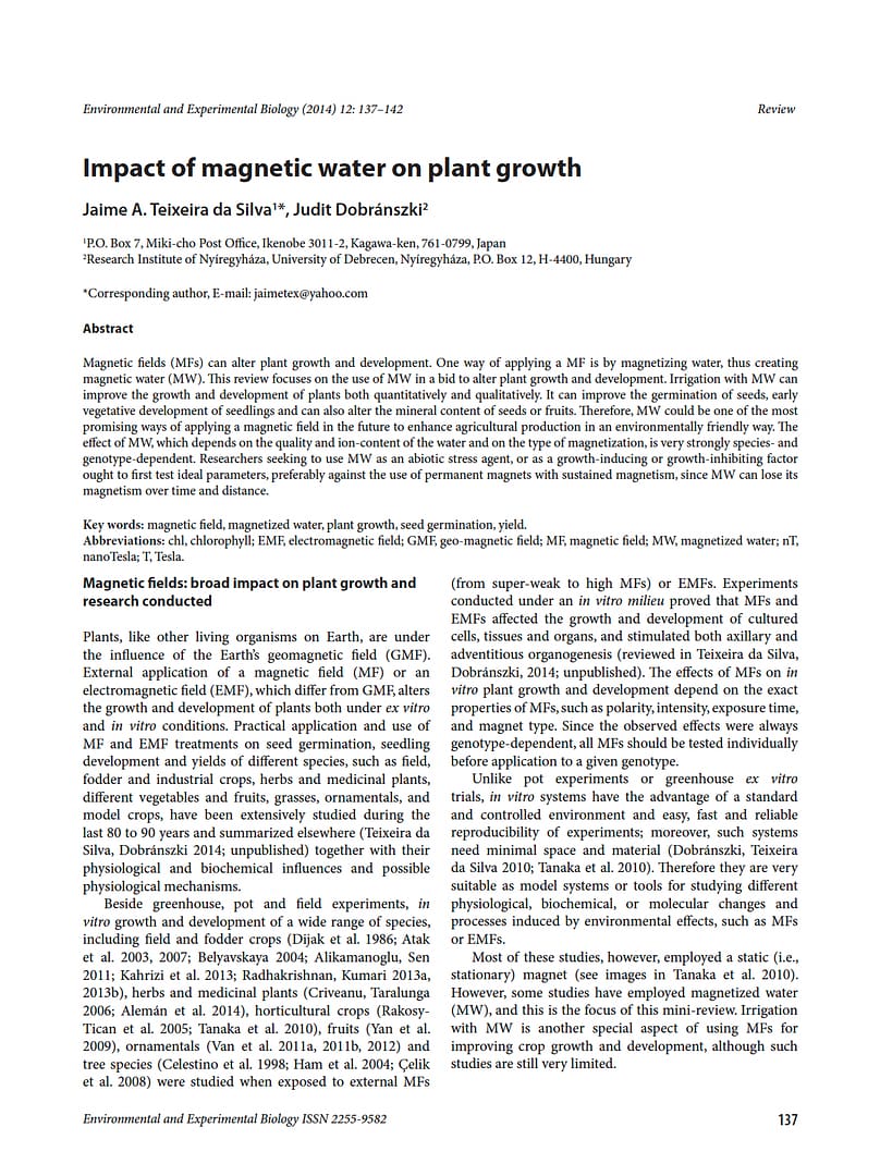 Impact of Magnetic water on plant growth