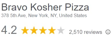 Bravo's Kosher Pizza Restaurant Google Ratings