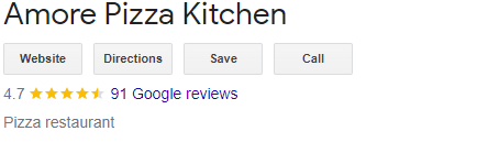 Amore Pizza Kitchen Google Ratings